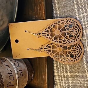 Wooden Laser Cut Teardrop Earrings